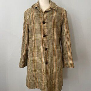 Vintage Woolrich Plaid Men's Wool Overcoat Trench Brown Green Size 40